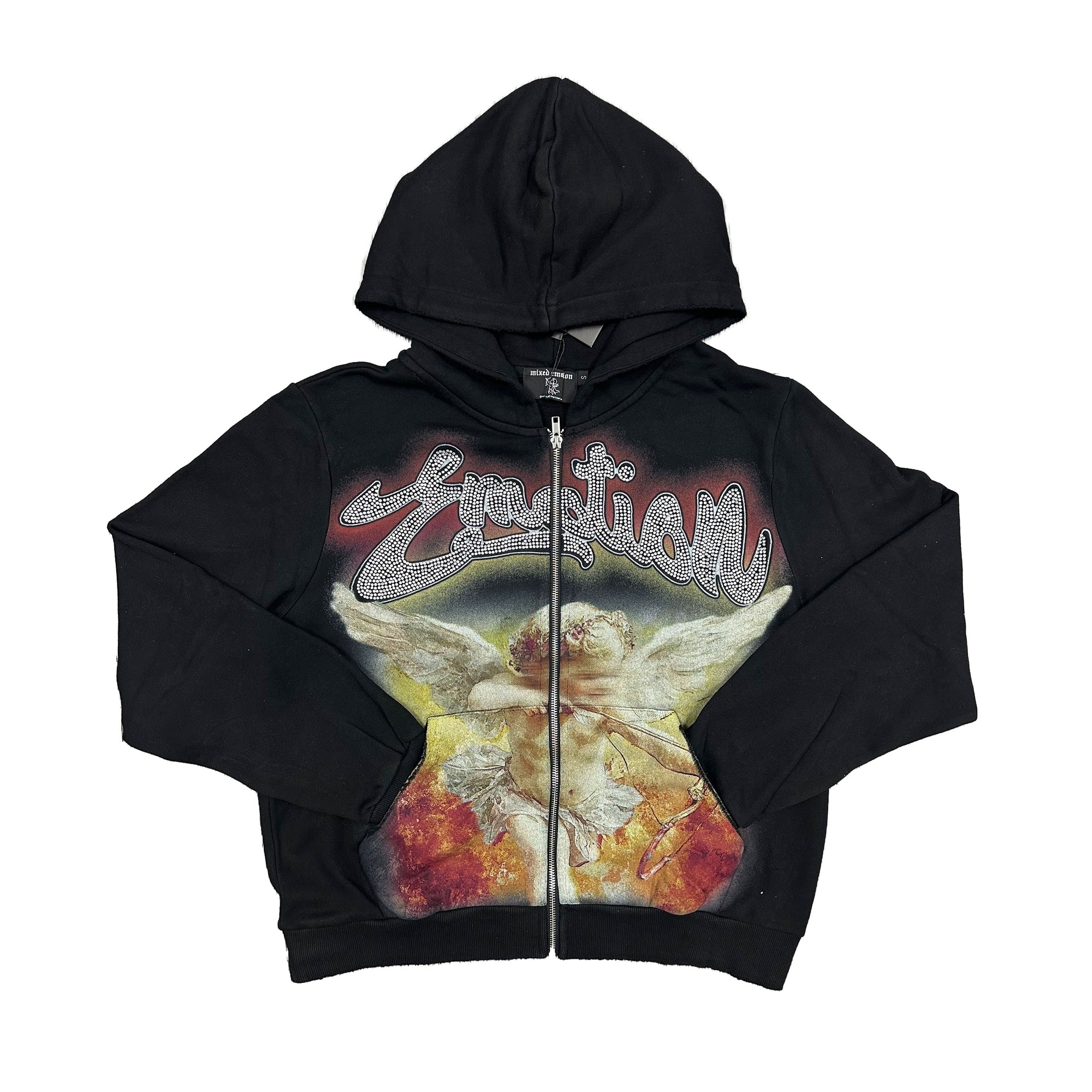Mixed Emotional Logo Rhinestone Black Hoodie