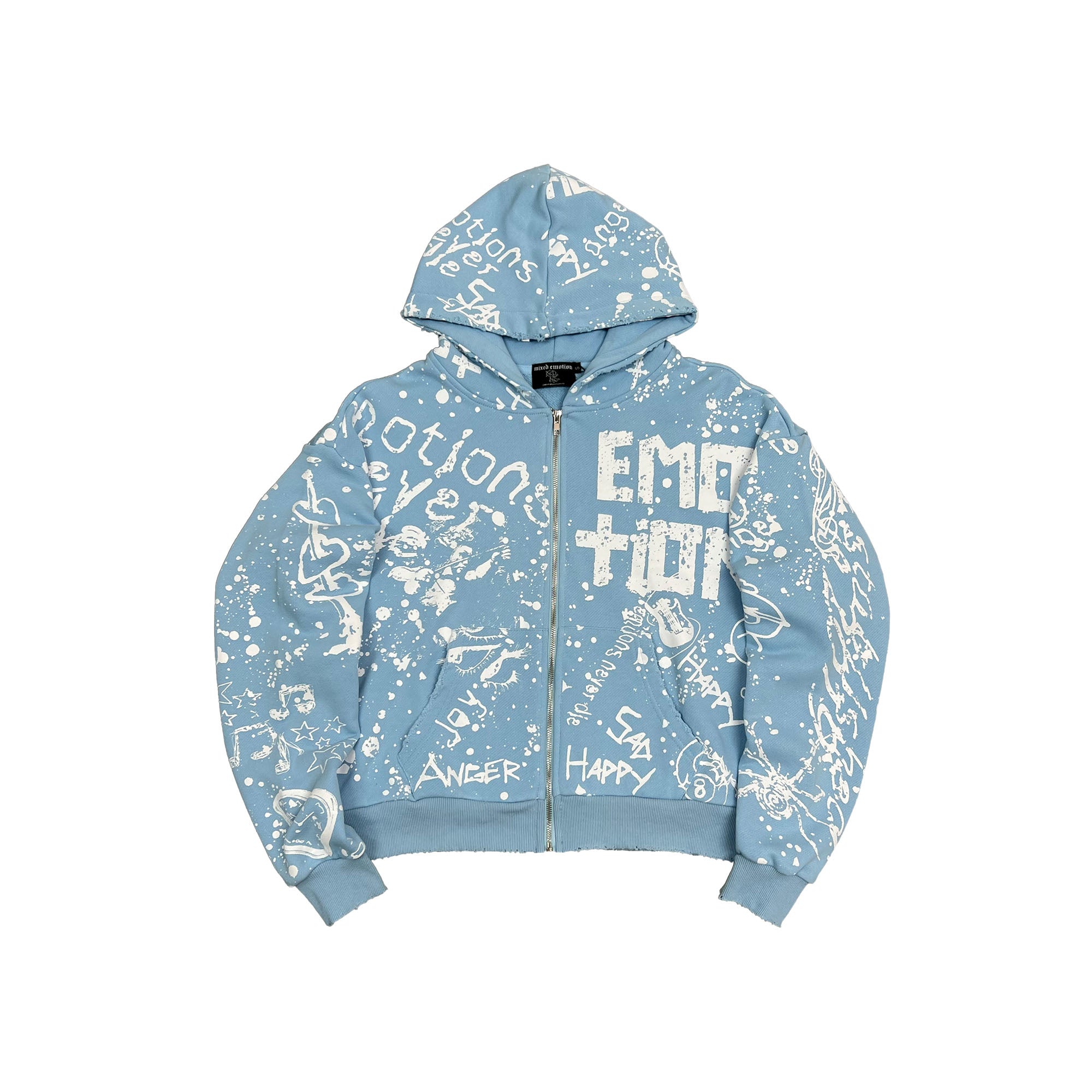 Mixed Emotional Brand Graffiti Blue Hoodie