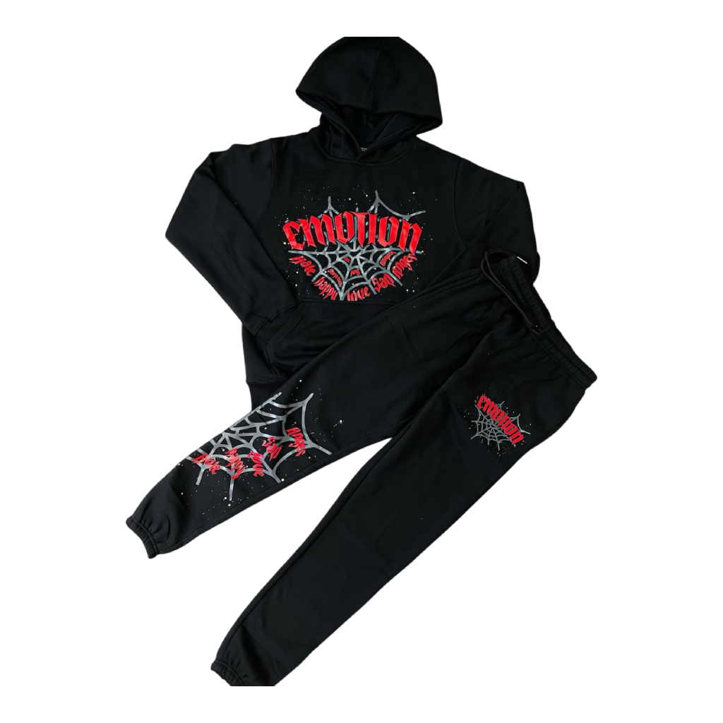 Emotion-Spiderweb-Tracksuit Mixed Emotional Brand Black Spiderweb Tracksuit