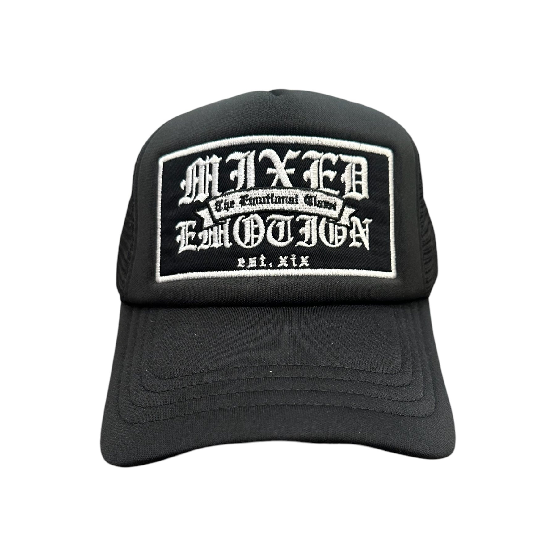 Mixed-Emotion-Black-Emotional-Trucker-Hat Mixed Emotional Brand Black Trucker Hat