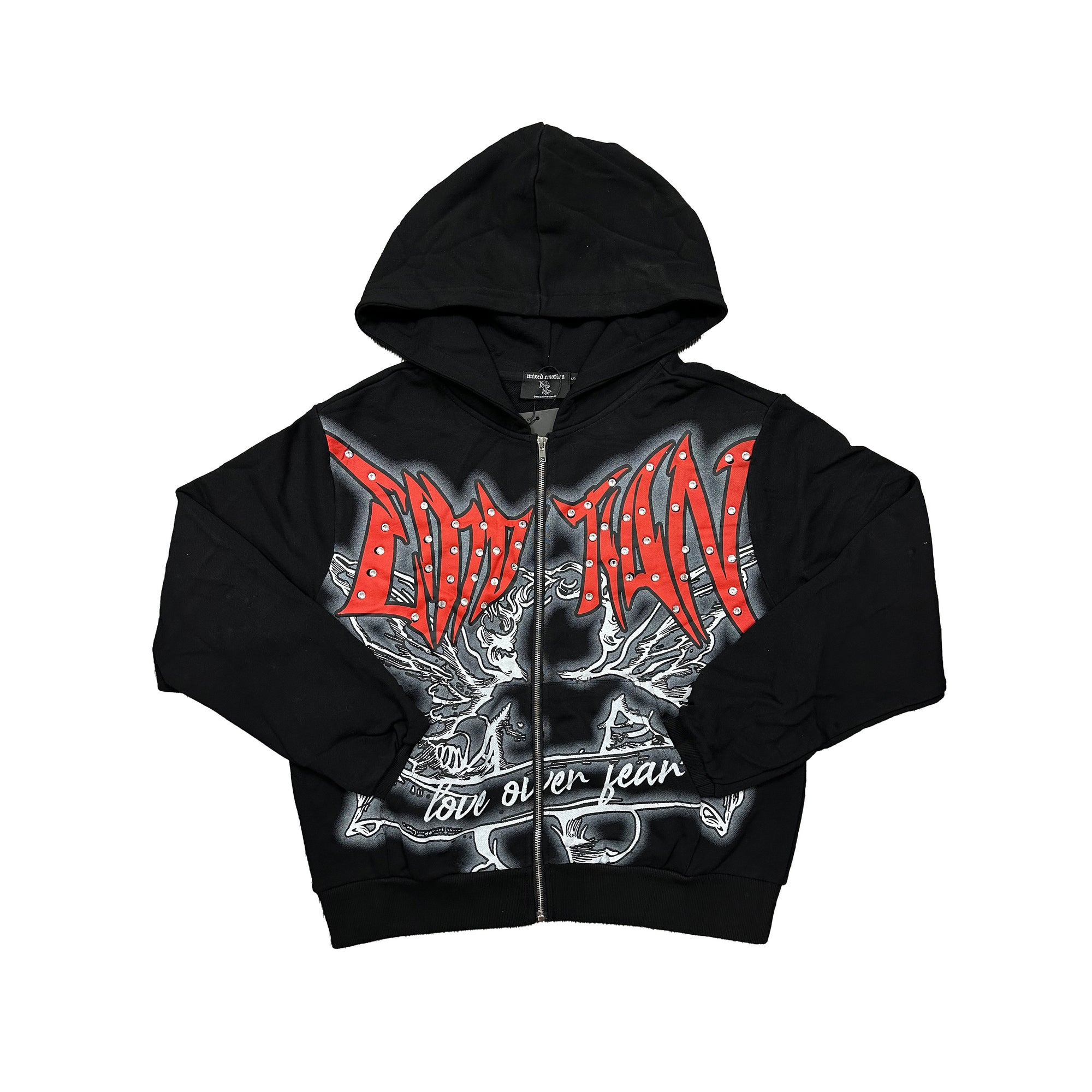 B3C47A6E-0486-4DAA-B769-765F125AFF34 Mixed Emotional Brand Graffiti Black Hoodie