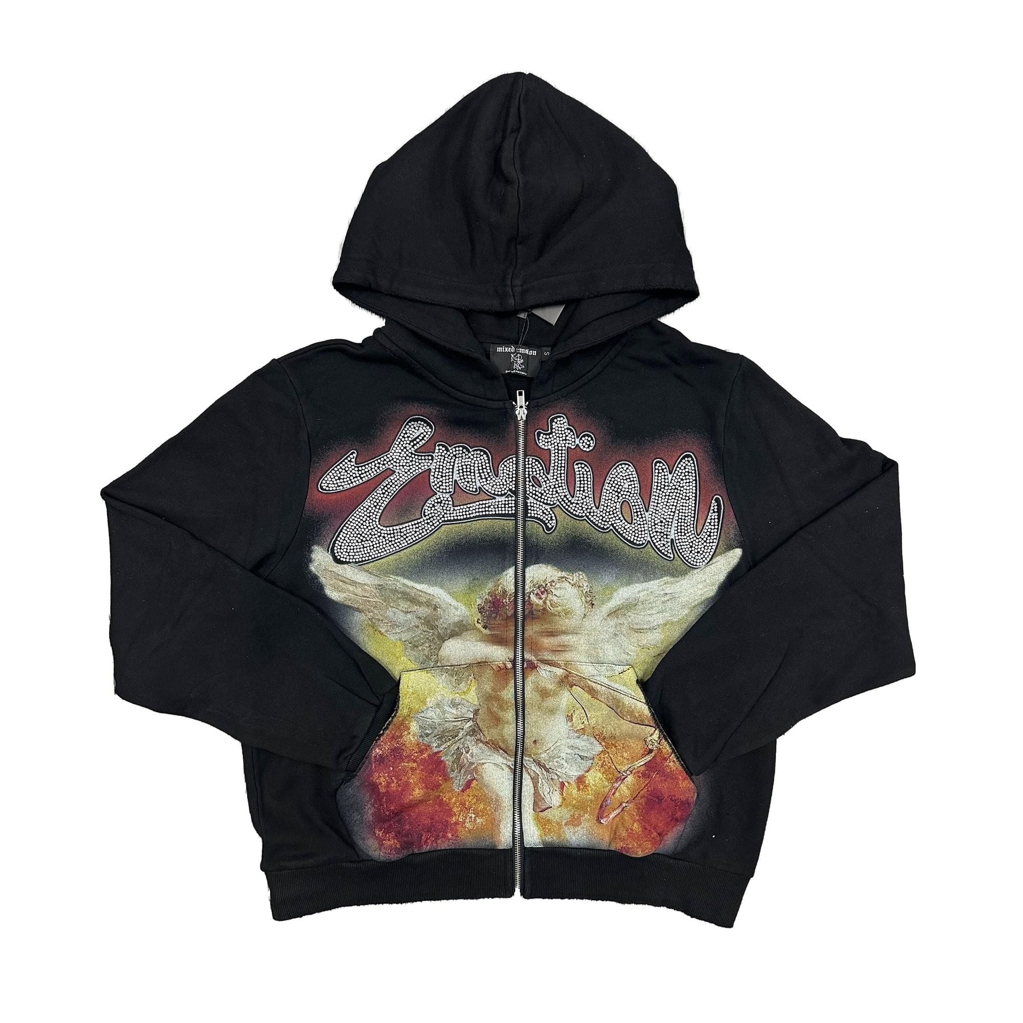 Mixed Emotional Logo Rhinestone Black Hoodie