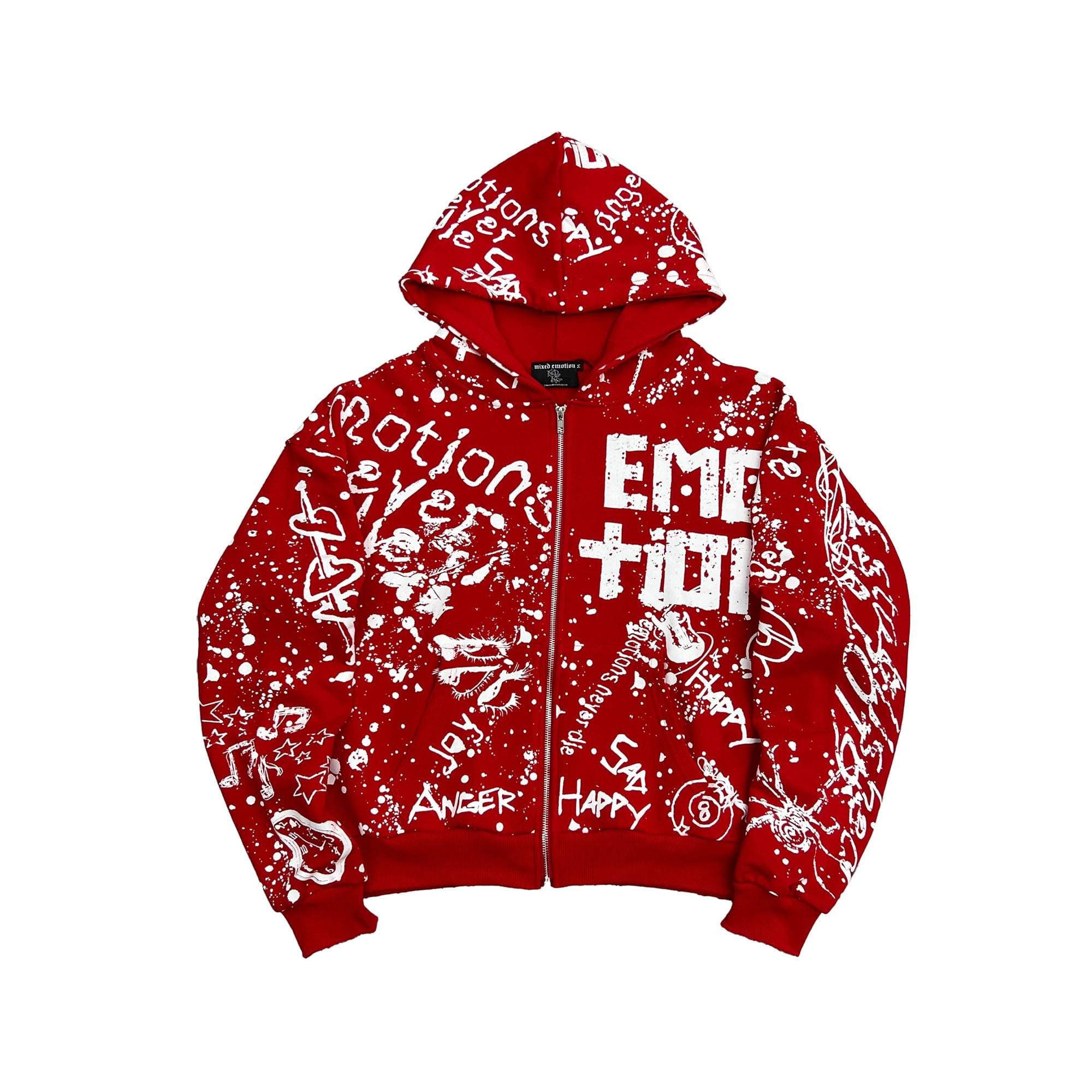Mixed Emotional Brand Graffiti Red Hoodie