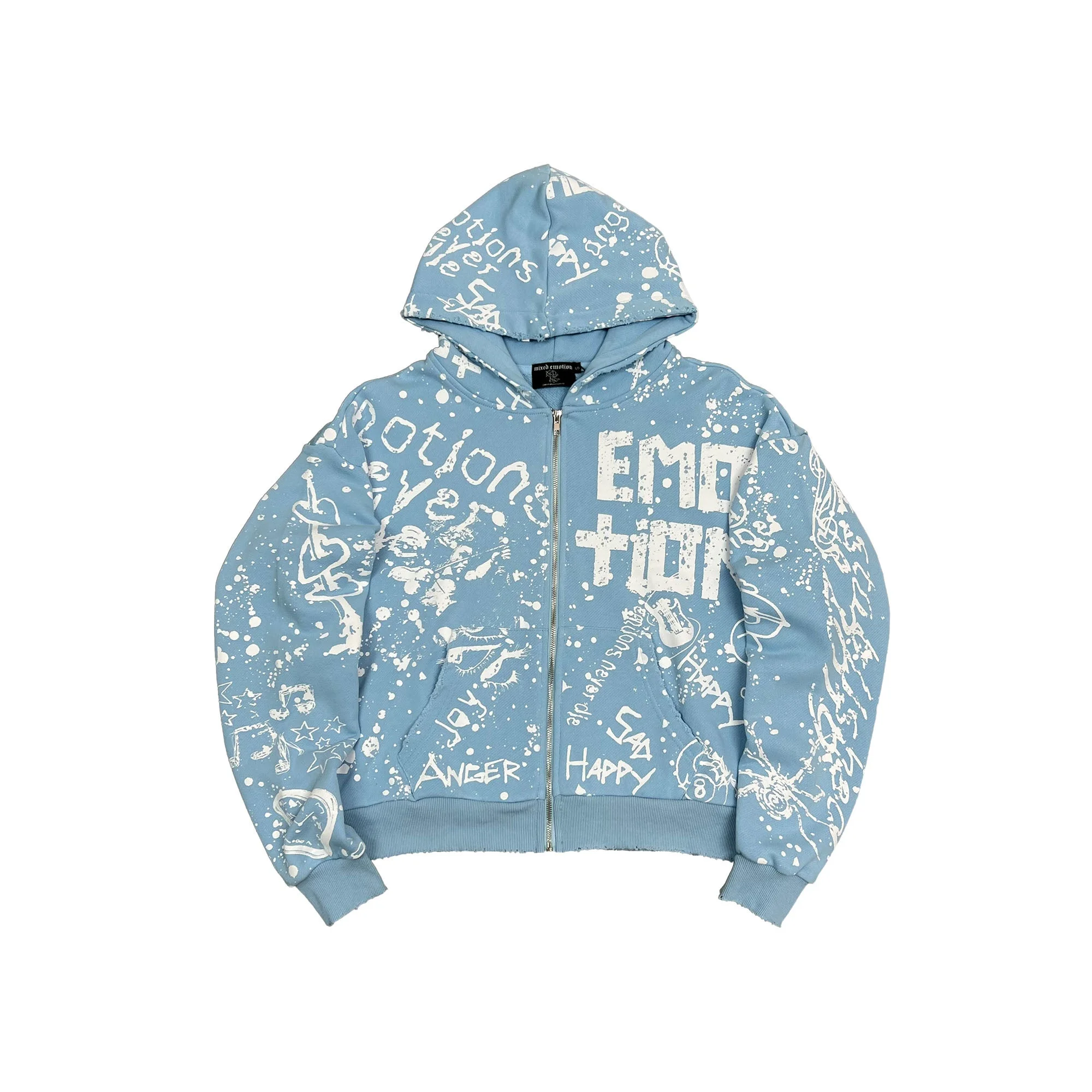 Mixed Emotional Brand Graffiti Blue Hoodie