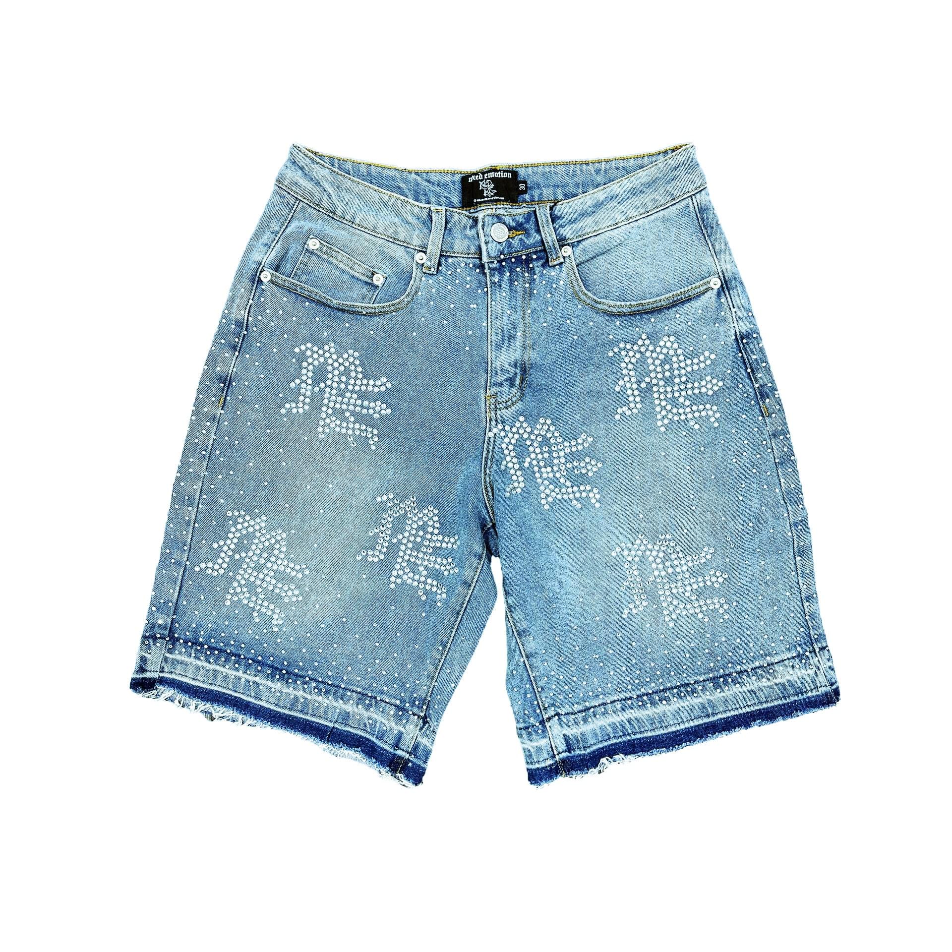 jeanshortsfront Mixed Emotional Brand Blue Denim Shorts