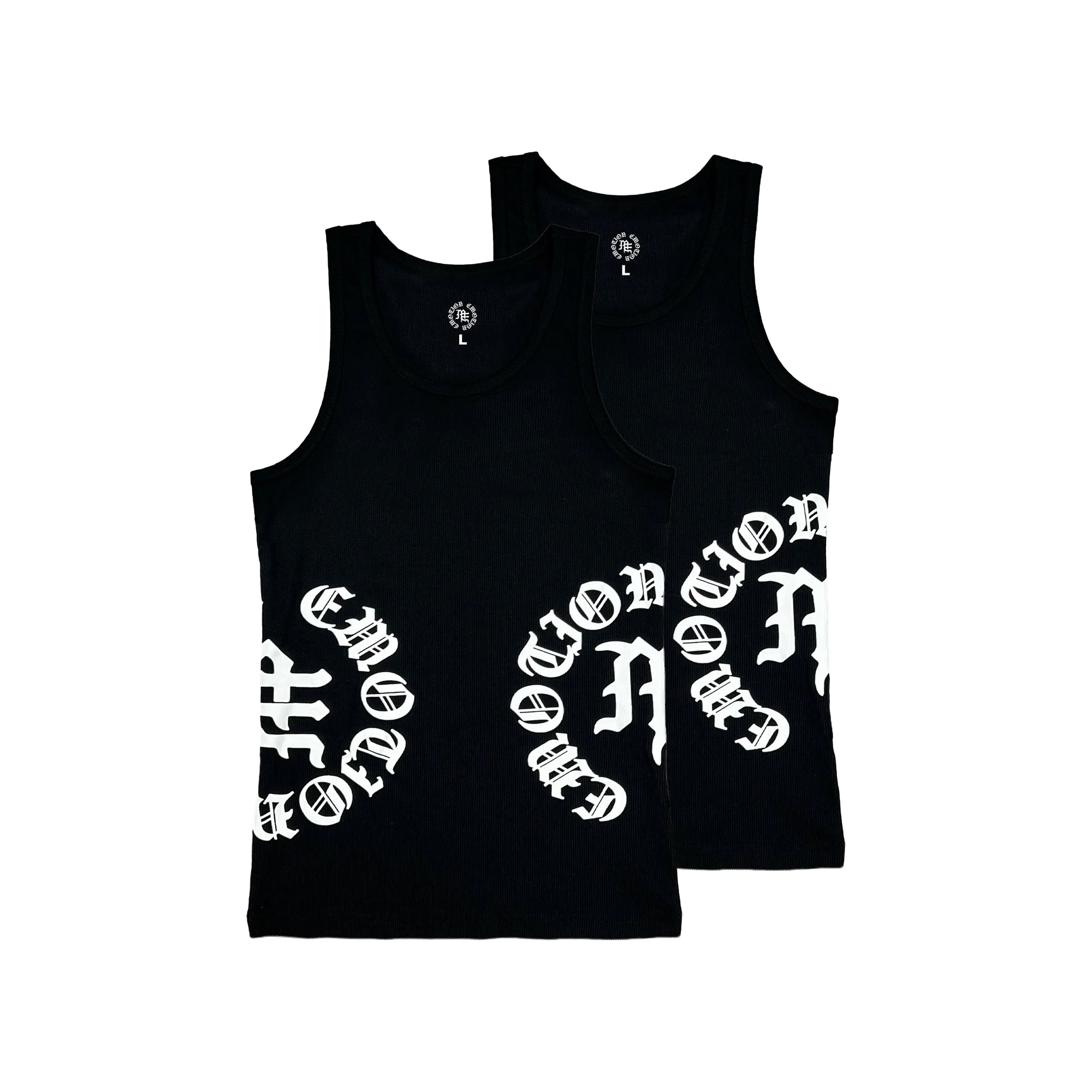Mixed Emotional Brand Black Script Tops