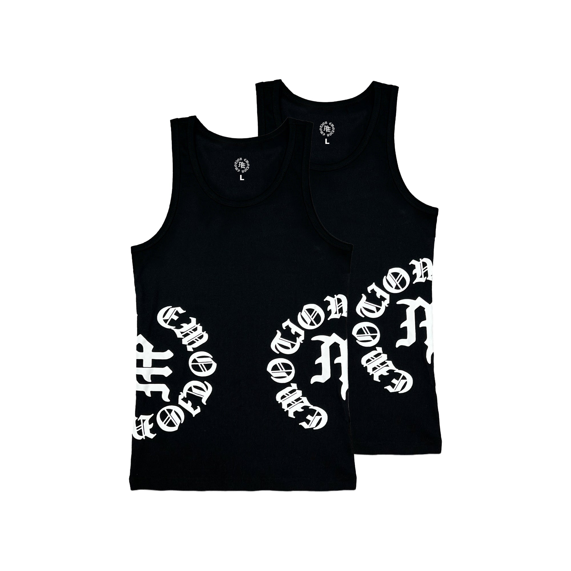 109EE761-5253-4341-9936-DD55FF39F752 Mixed Emotional Brand Black Script Tops
